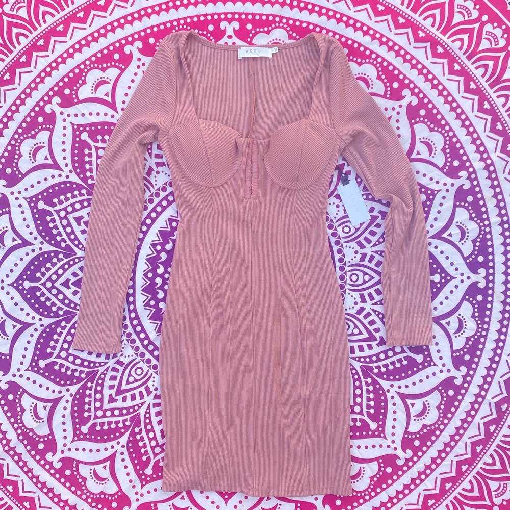 NWT ASTR Blush Bustier Long Sleeve Dress